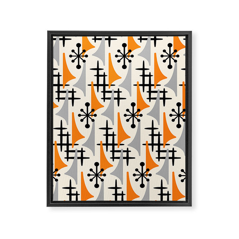Retro 1950s Style Mid Century Modern Atomic Wing Pattern 834 Googie Orange and Gray Framed Canvas Print Gallery Image 8