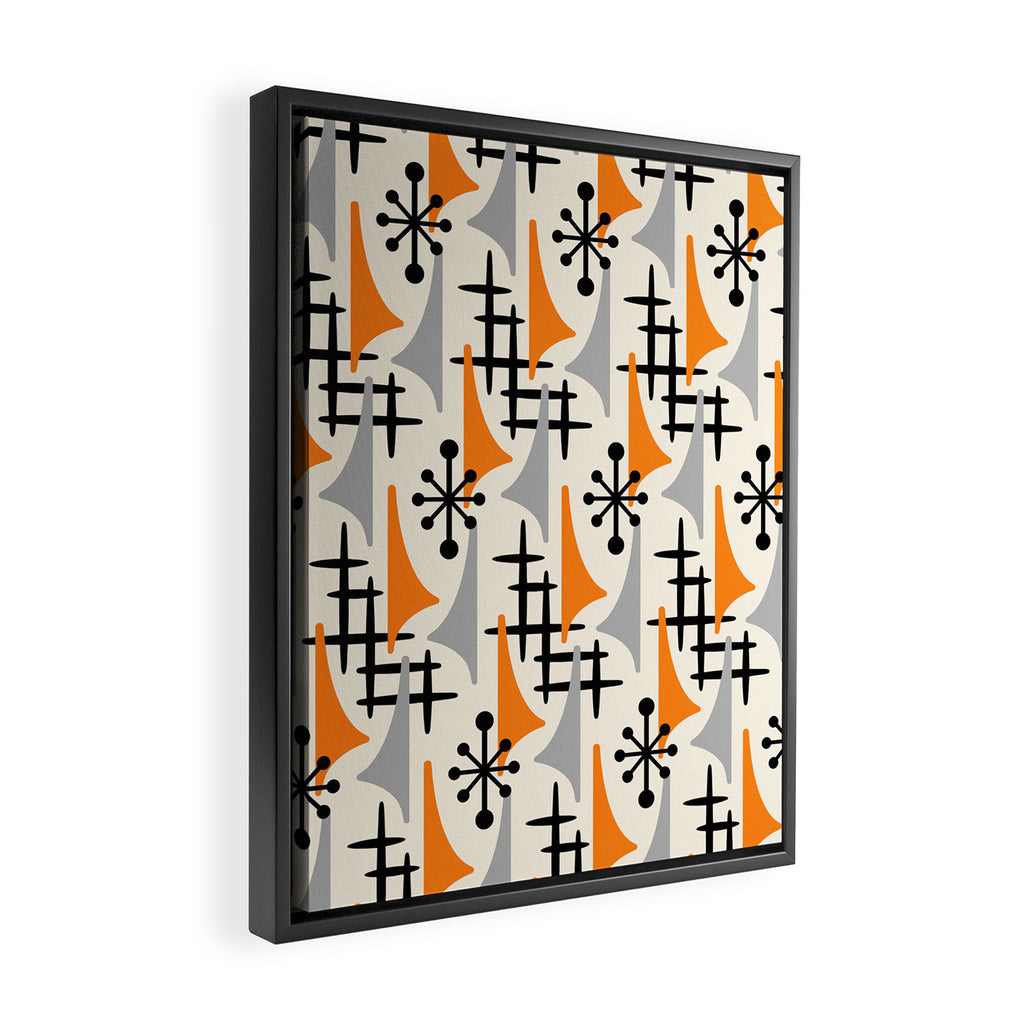 Retro 1950s Style Mid Century Modern Atomic Wing Pattern 834 Googie Orange and Gray Framed Canvas Print Gallery Image 2