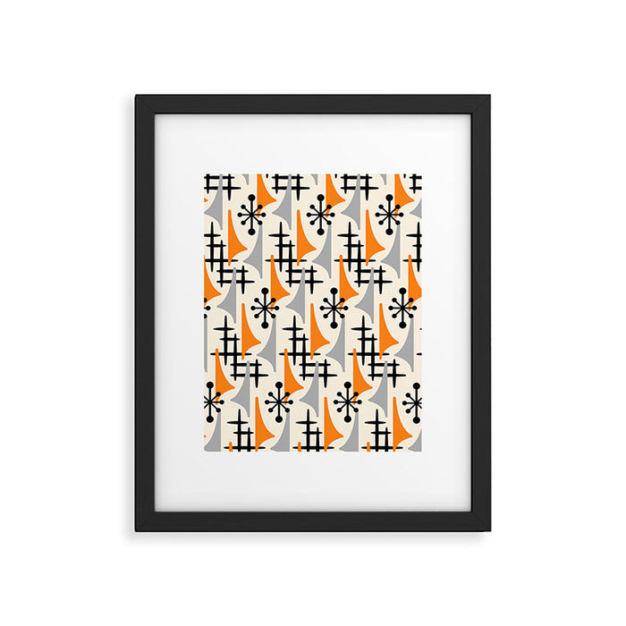 Retro 1950s Style Mid Century Modern Atomic Wing Pattern 834 Googie Orange and Gray Framed Art Print Gallery Image 1