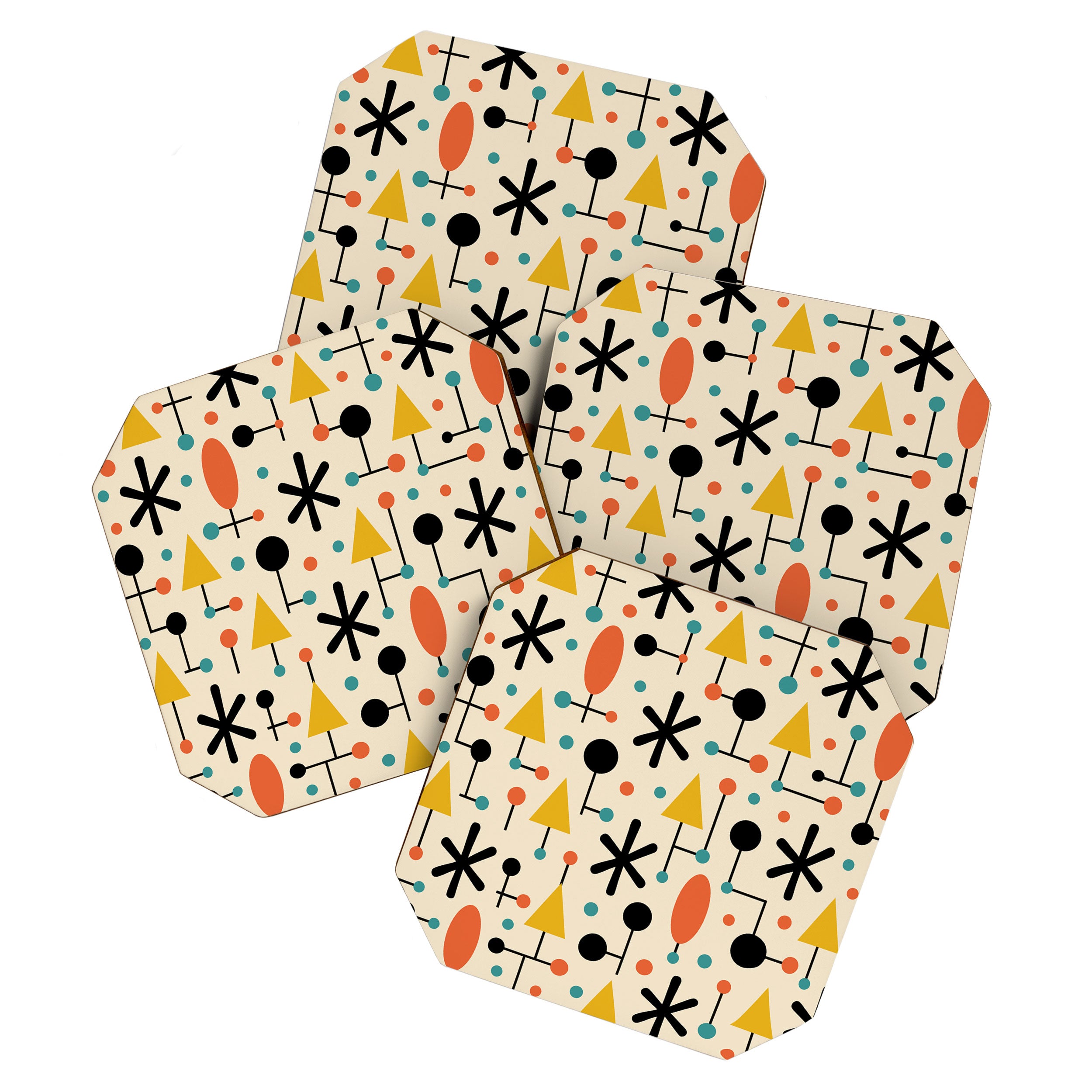 Retro Atomic Abstract Geometric Starburst Pattern Coaster Gallery Image 1