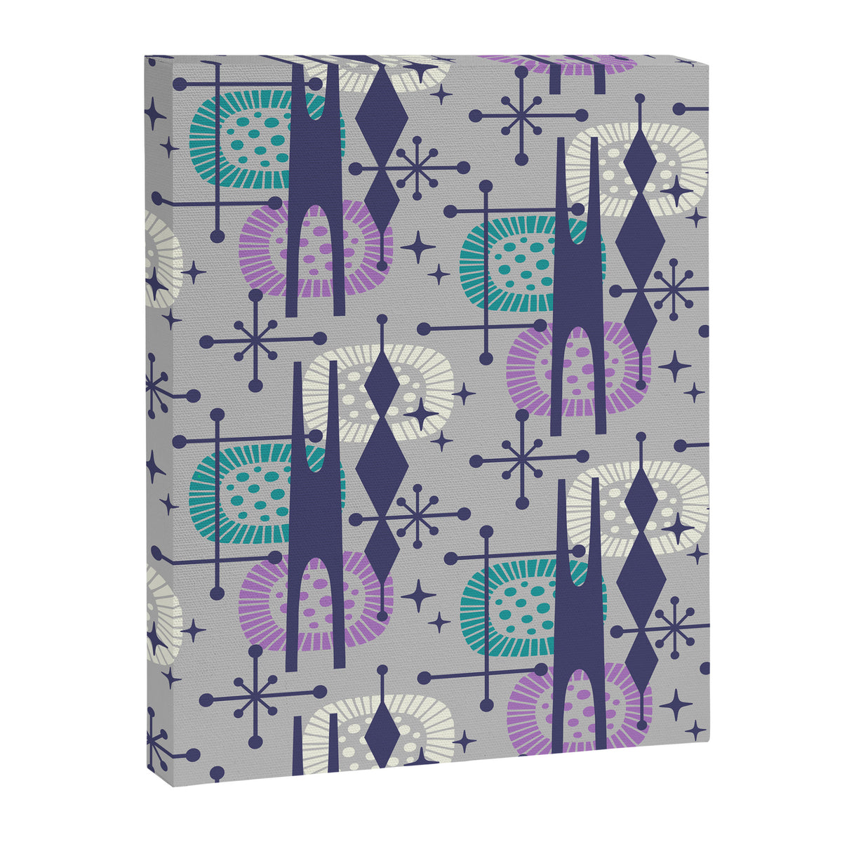 Retro Atomic Mid Century Pattern Grey Teal Blue and Lavender Canvas Print Gallery Image 8