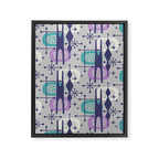 Retro Atomic Mid Century Pattern Grey Teal Blue and Lavender Framed Canvas Print Gallery Image 8