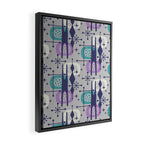 Retro Atomic Mid Century Pattern Grey Teal Blue and Lavender Framed Canvas Print Gallery Image 2