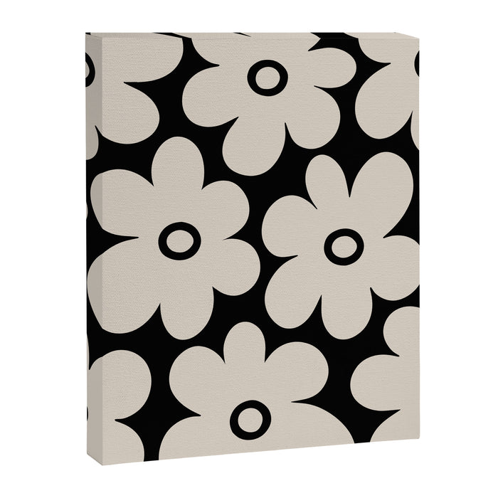 Retro Flowers Black and Linen White Canvas Print Gallery Image 1