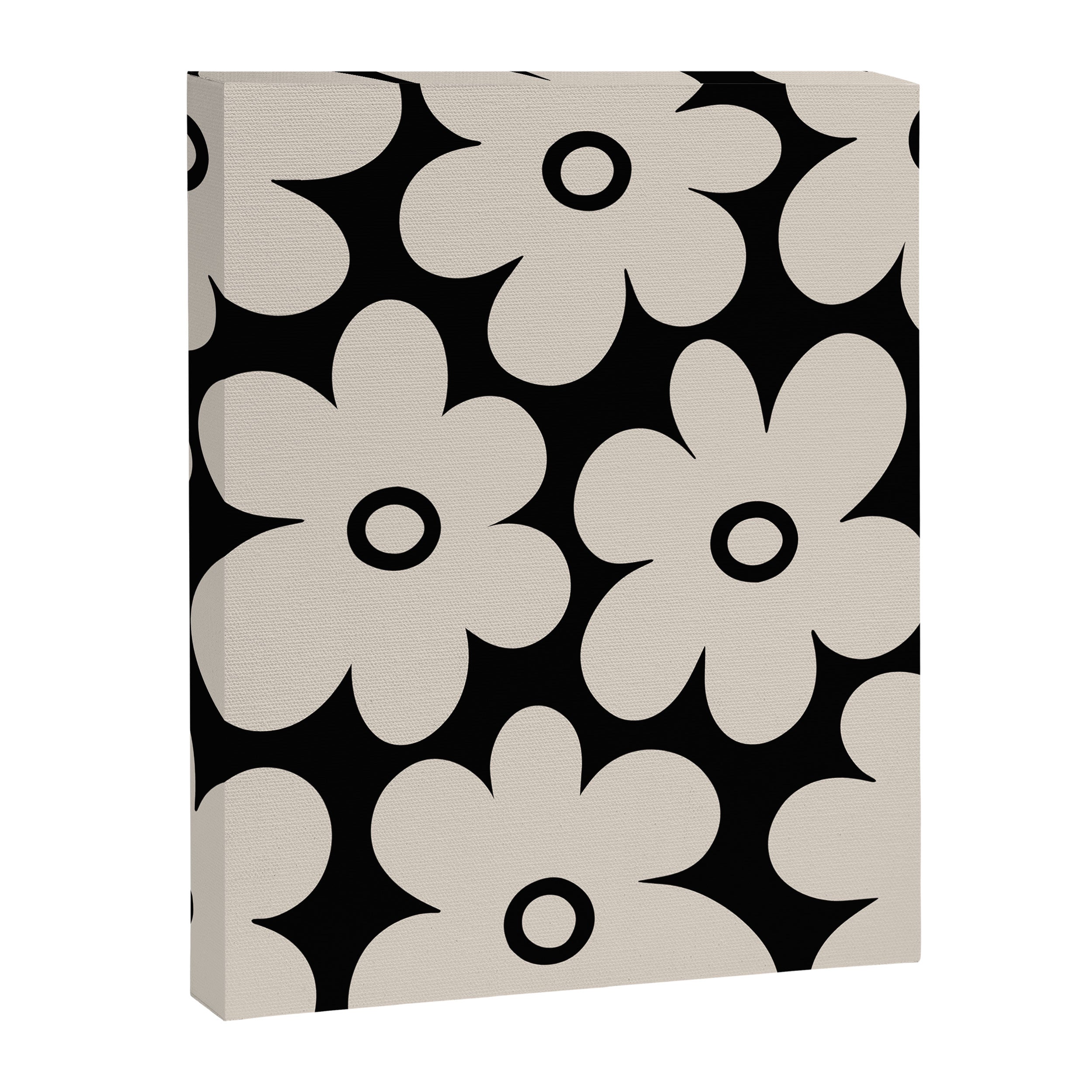 Retro Flowers Black and Linen White Canvas Print Gallery Image 8