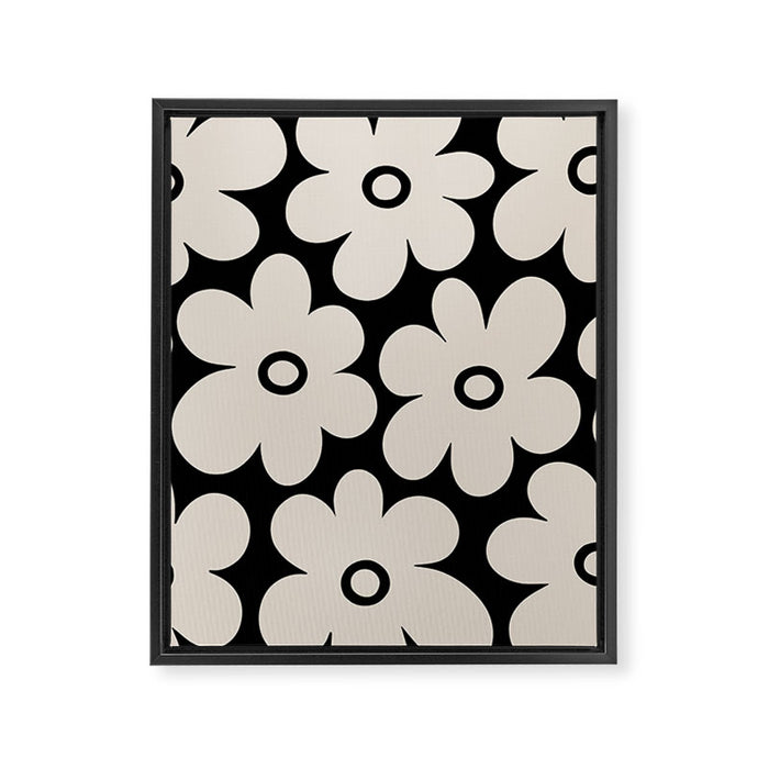 Retro Flowers Black and Linen White Framed Canvas Print Gallery Image 1