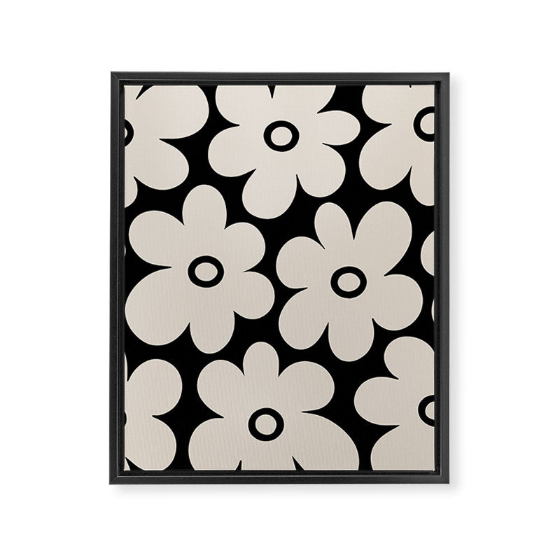 Retro Flowers Black and Linen White Framed Canvas Print Gallery Image 8