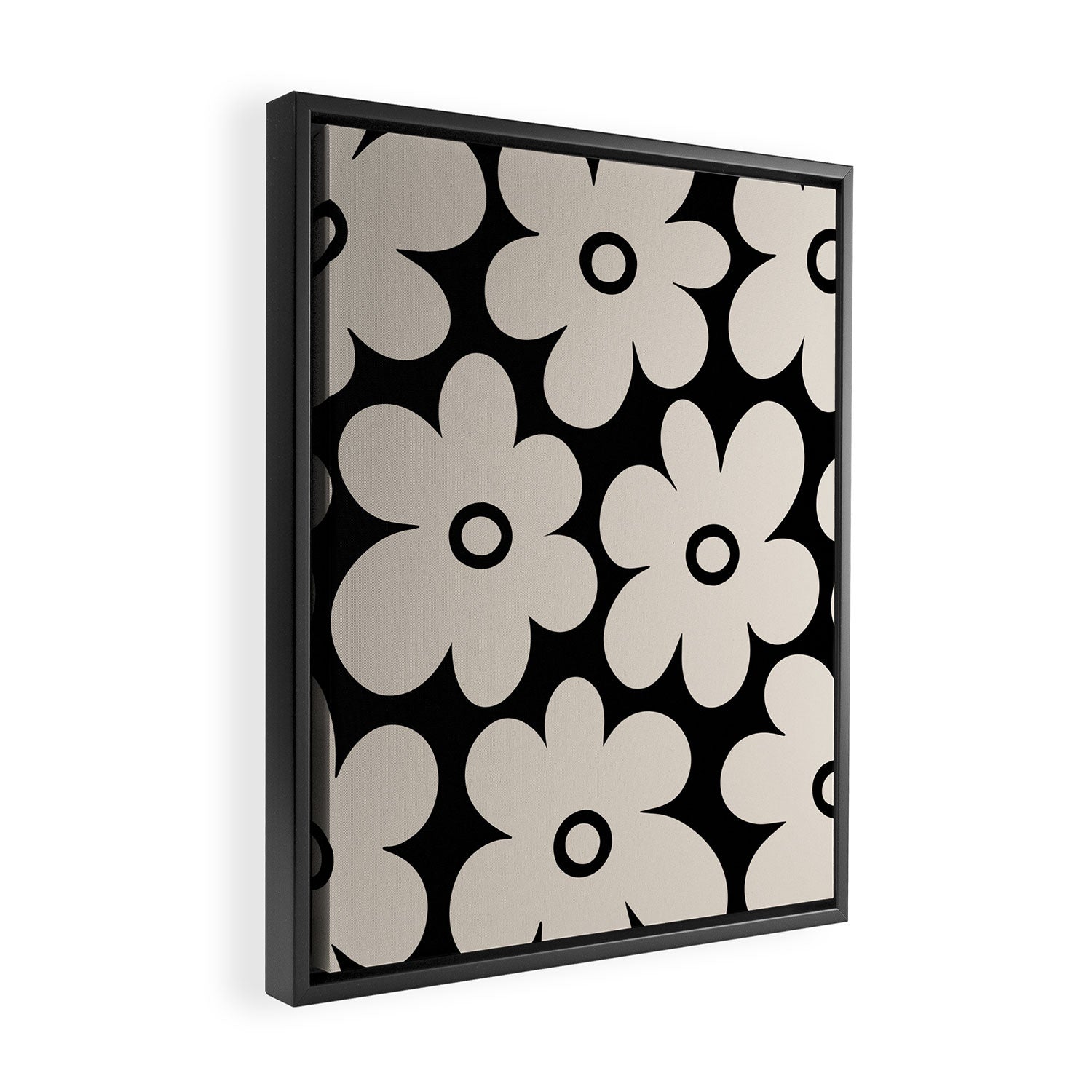Retro Flowers Black and Linen White Framed Canvas Print Gallery Image 2