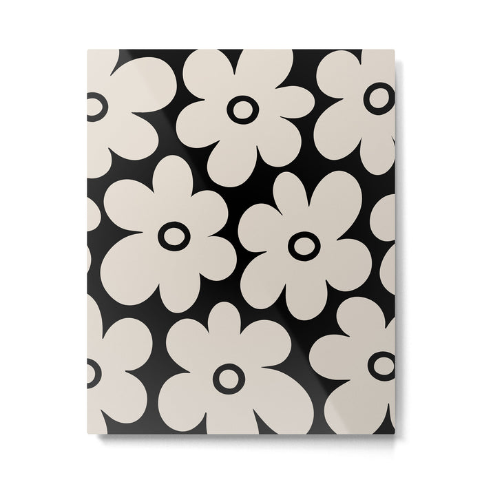 Retro Flowers Black and Linen White Metal Print Gallery Image 1