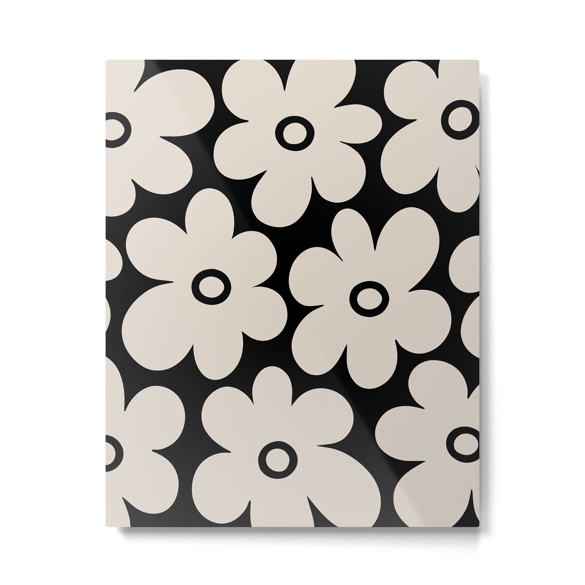 Retro Flowers Black and Linen White Metal Print Gallery Image 6