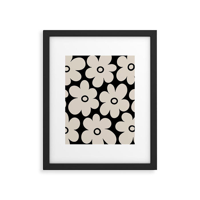 Retro Flowers Black and Linen White Framed Art Print Gallery Image 1