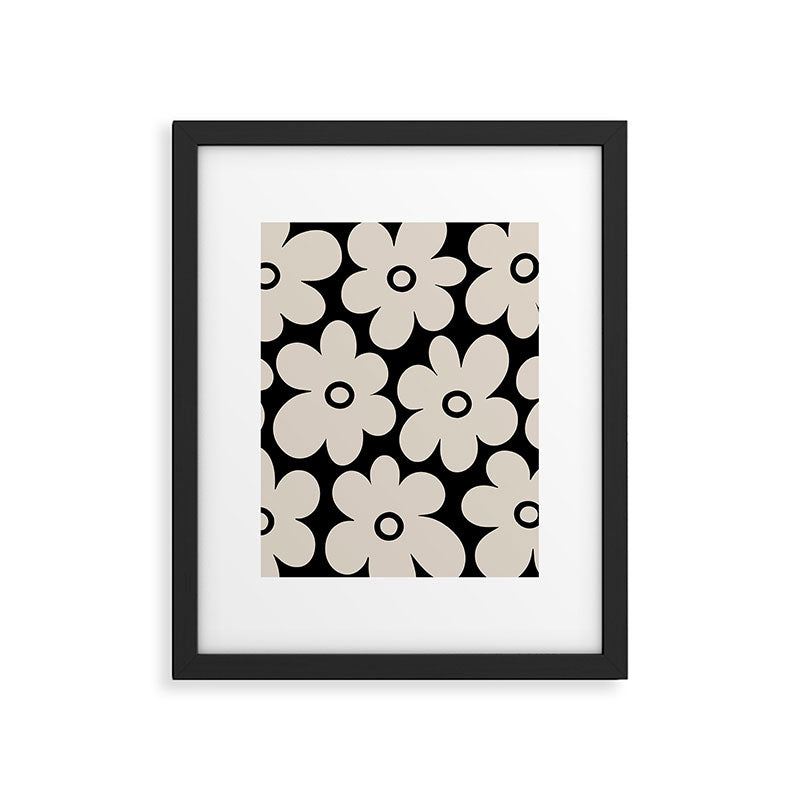 Retro Flowers Black and Linen White Framed Art Print Gallery Image 6