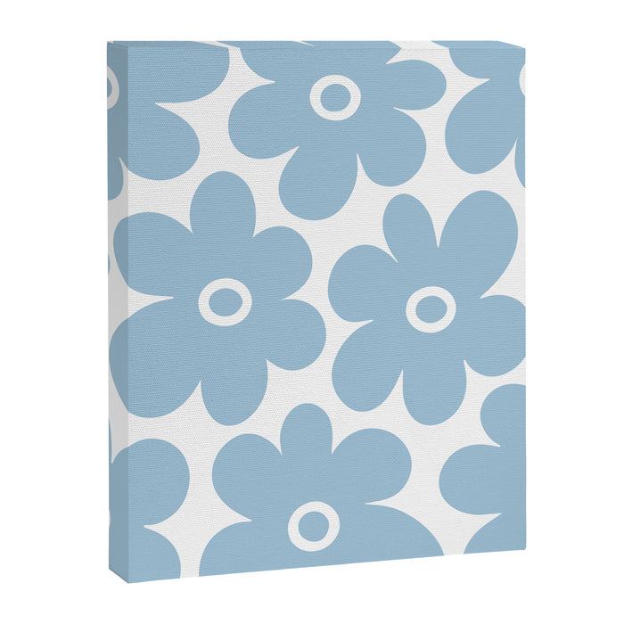 Retro Flowers Blue and White Canvas Print Gallery Image 1