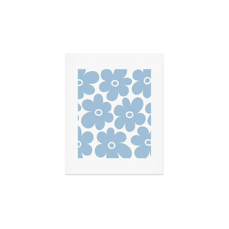 Retro Flowers Blue and White Art Print Gallery Image 1