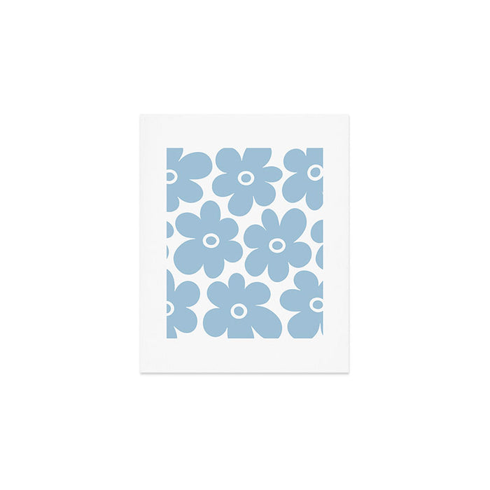 Retro Flowers Blue and White Art Print Gallery Image 1