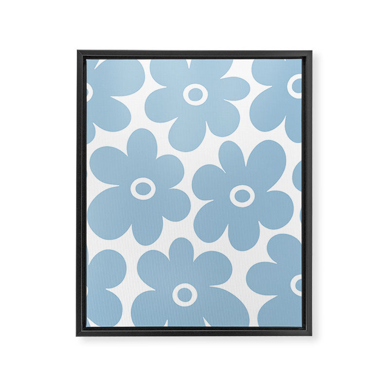 Retro Flowers Blue and White Framed Canvas Print Gallery Image 8