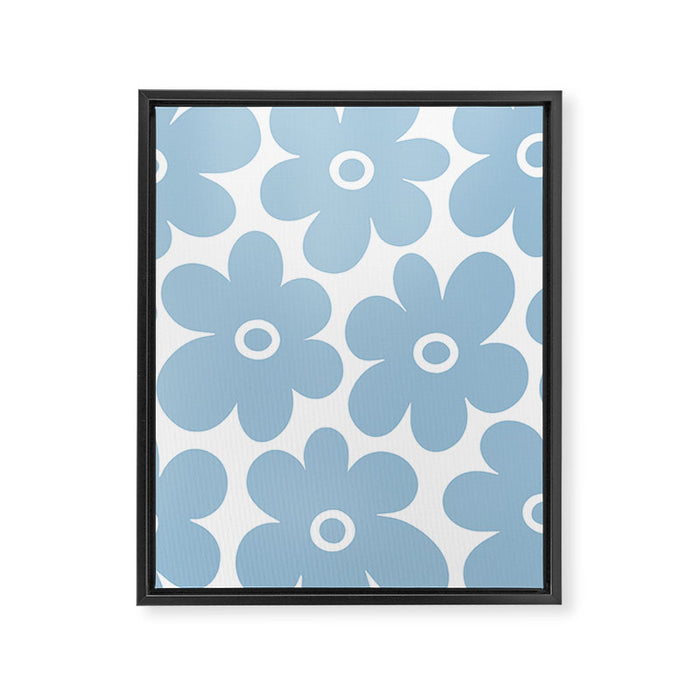 Retro Flowers Blue and White Framed Canvas Print Gallery Image 1