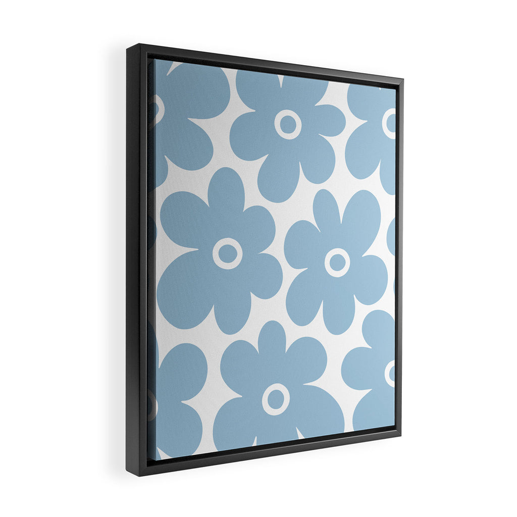 Retro Flowers Blue and White Framed Canvas Print Gallery Image 2