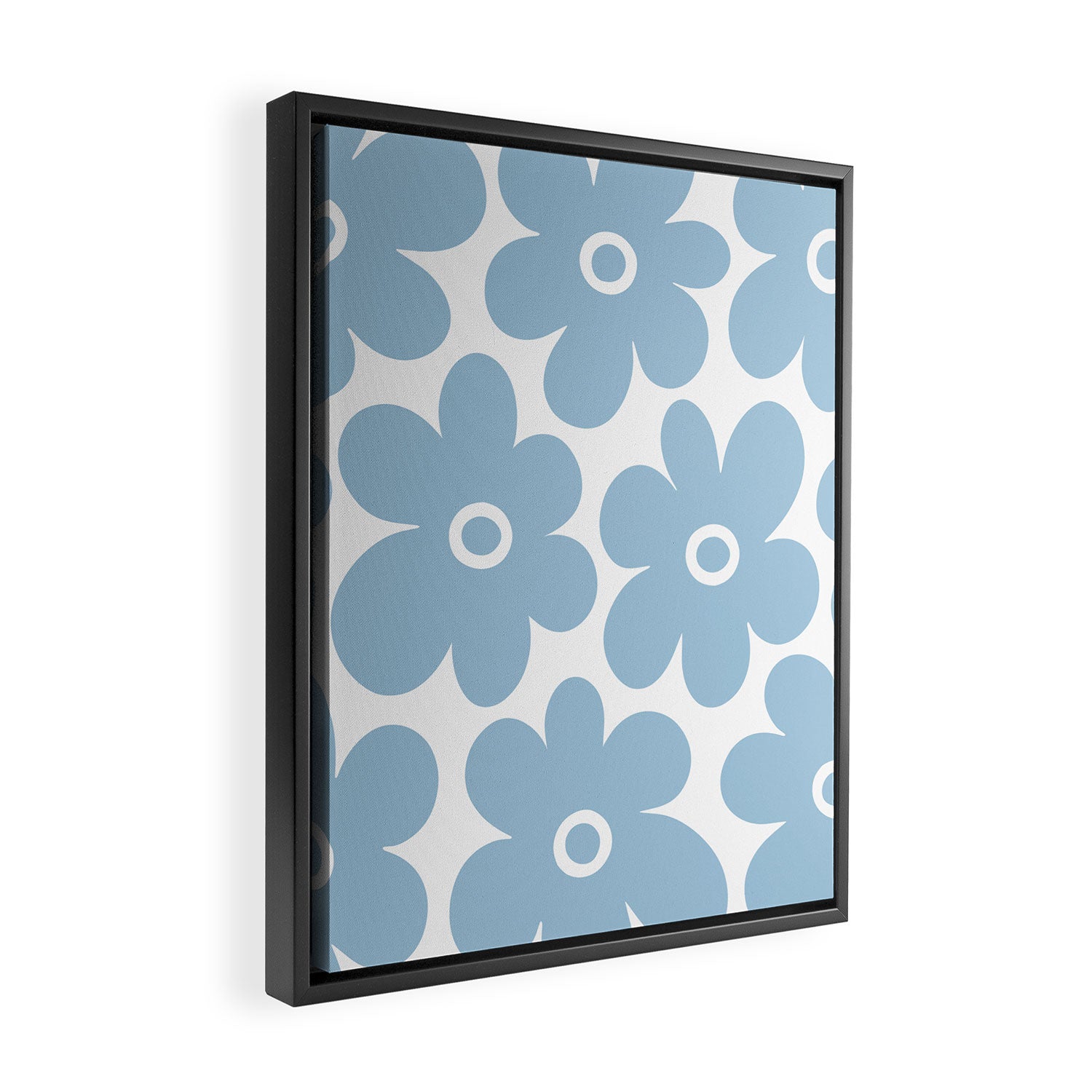 Retro Flowers Blue and White Framed Canvas Print Gallery Image 2