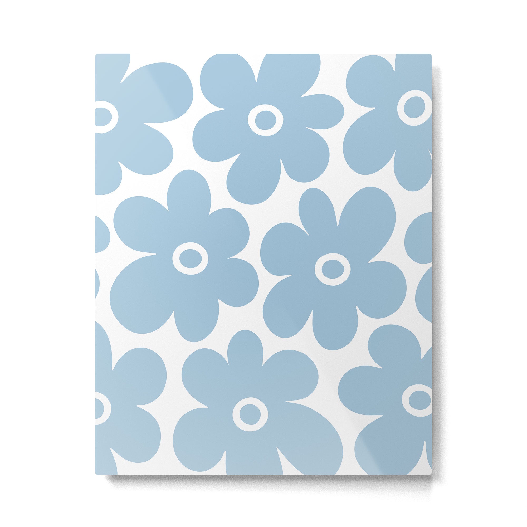 Retro Flowers Blue and White Metal Print Gallery Image 6