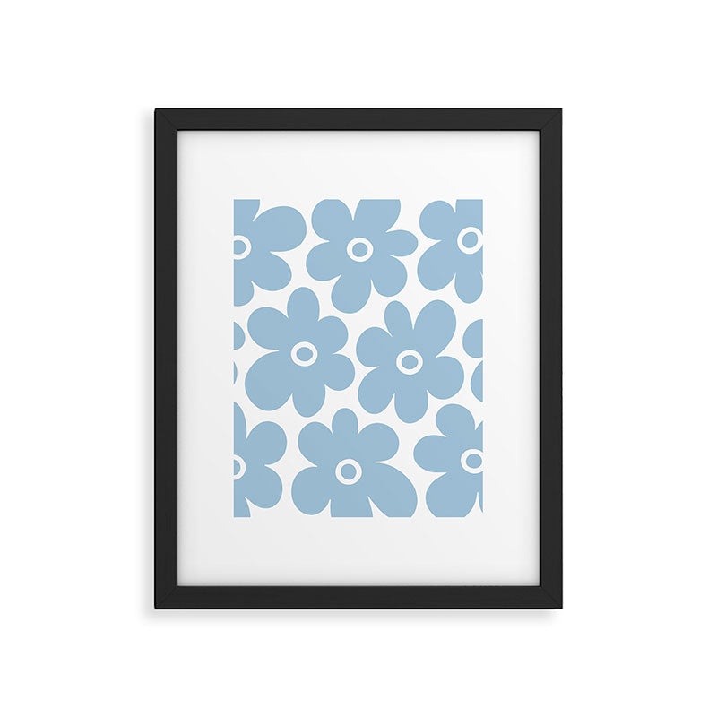 Retro Flowers Blue and White Framed Art Print Gallery Image 6