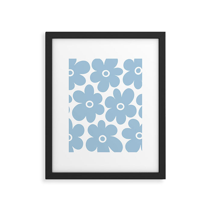 Retro Flowers Blue and White Framed Art Print Gallery Image 1