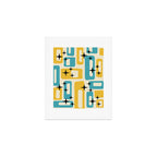 Retro Mid Century Modern Abstract Pattern 224 Blue and Yellow Art Print Gallery Image 1