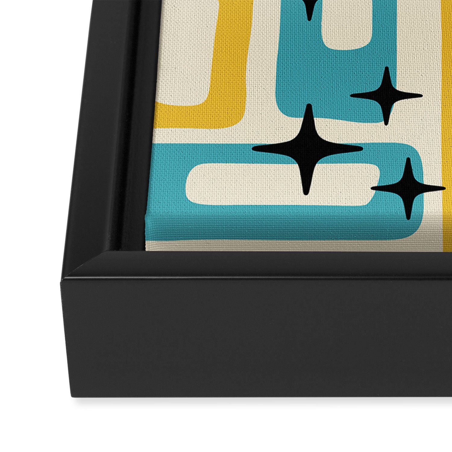 Retro Mid Century Modern Abstract Pattern 224 Blue and Yellow Framed Canvas Print Gallery Image 3