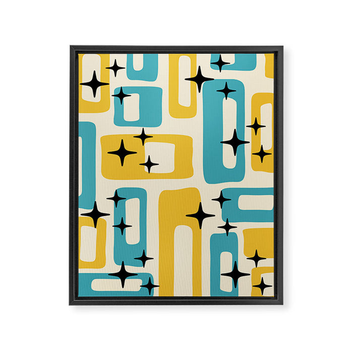Retro Mid Century Modern Abstract Pattern 224 Blue and Yellow Framed Canvas Print Gallery Image 1