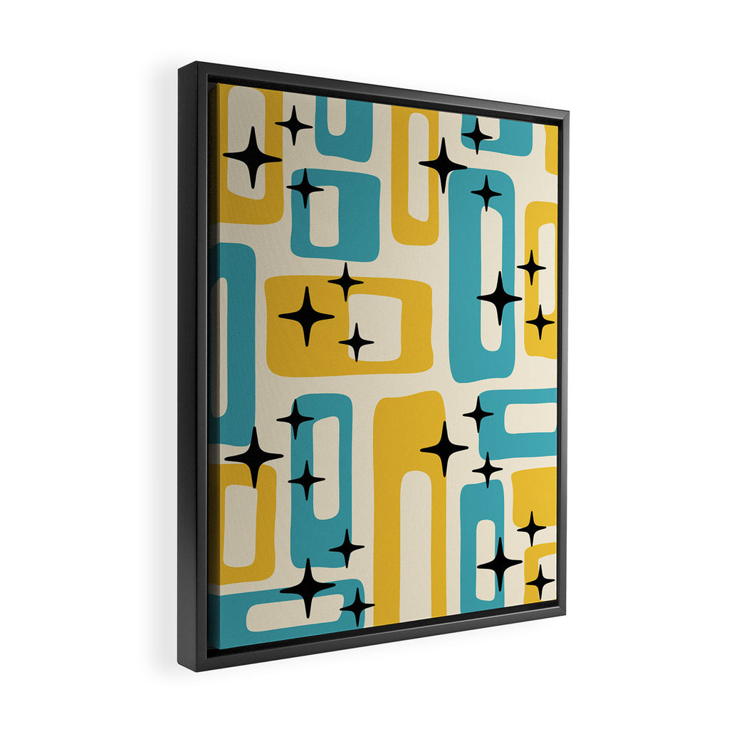 Retro Mid Century Modern Abstract Pattern 224 Blue and Yellow Framed Canvas Print Gallery Image 2