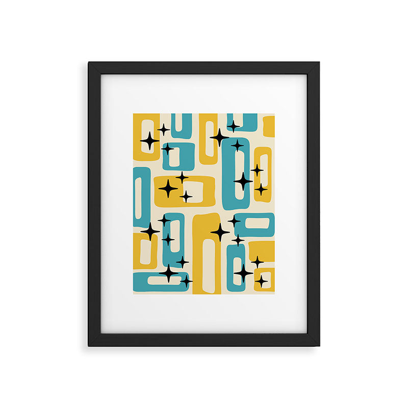 Retro Mid Century Modern Abstract Pattern 224 Blue and Yellow Framed Art Print Gallery Image 6
