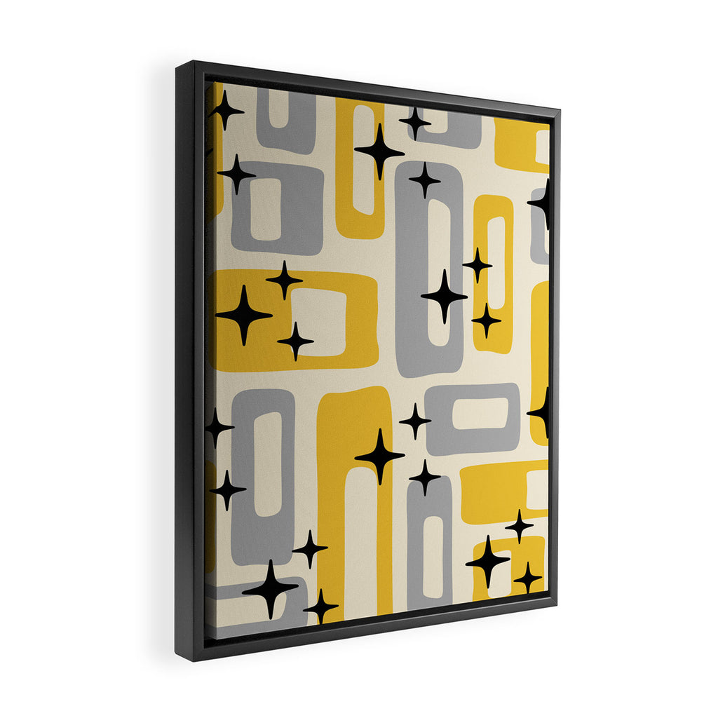 Retro Mid Century Modern Abstract Pattern 226 Yellow and Gray Framed Canvas Print Gallery Image 2