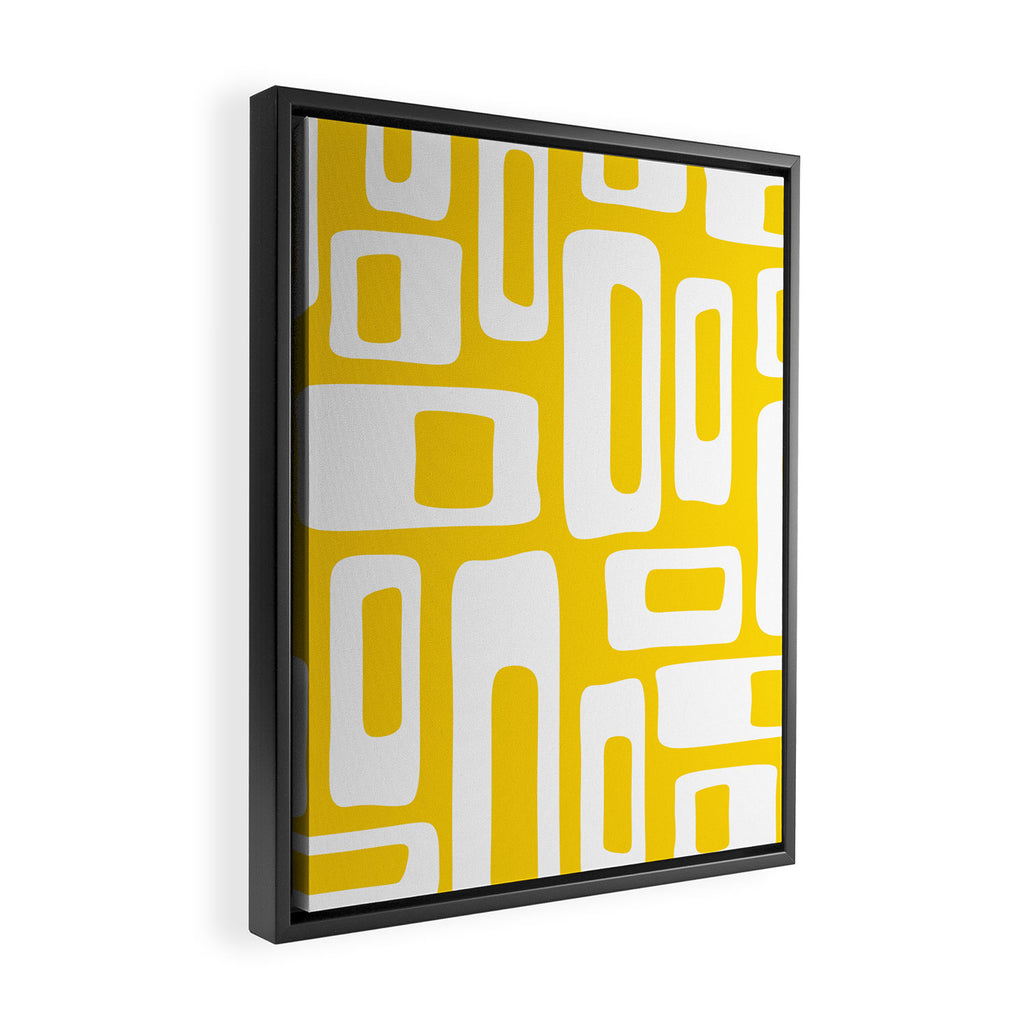 Retro Mid Century Modern Abstract Pattern 335 Yellow Framed Canvas Print Gallery Image 2