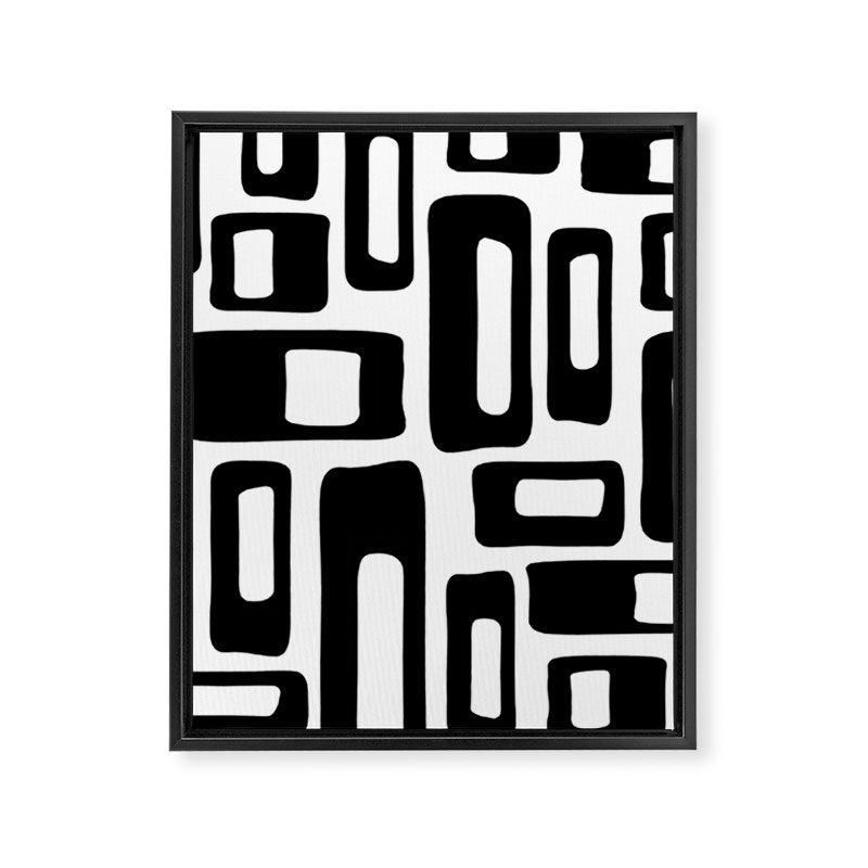 Retro Mid Century Modern Abstract Pattern 336 Black and White Framed Canvas Print Gallery Image 8