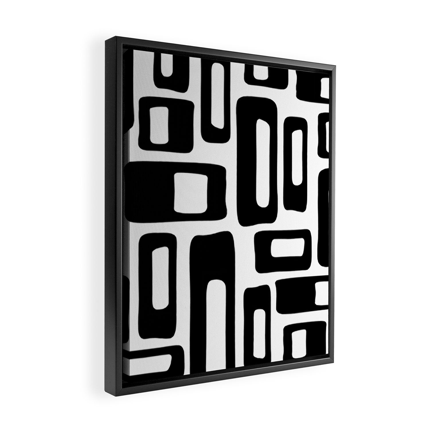 Retro Mid Century Modern Abstract Pattern 336 Black and White Framed Canvas Print Gallery Image 2