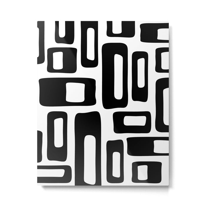 Retro Mid Century Modern Abstract Pattern 336 Black and White Metal Print Gallery Image 1