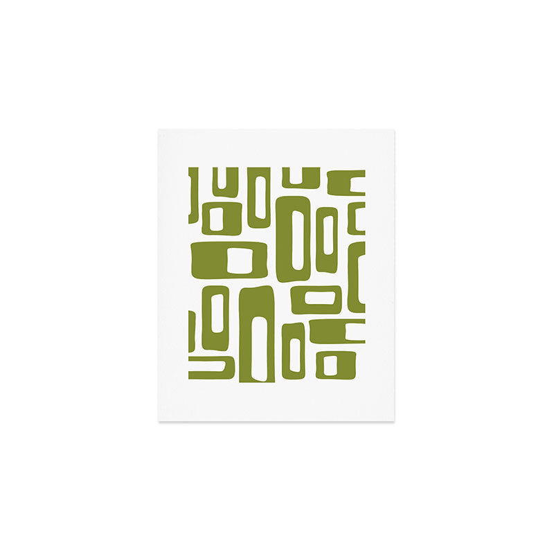 Retro Mid Century Modern Abstract Pattern 336 Olive Green Art Print Gallery Image 1
