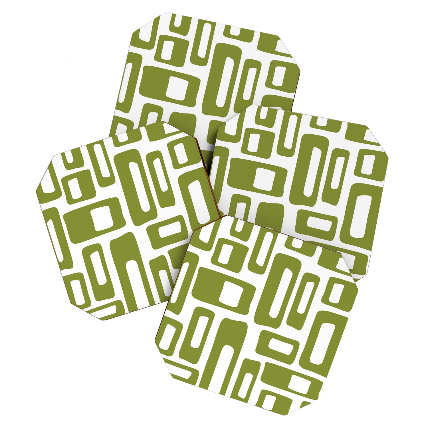 Retro Mid Century Modern Abstract Pattern 336 Olive Green Coaster Gallery Image 1