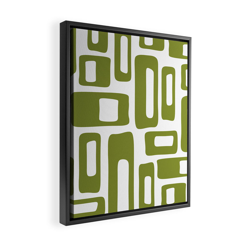 Retro Mid Century Modern Abstract Pattern 336 Olive Green Framed Canvas Print Gallery Image 2
