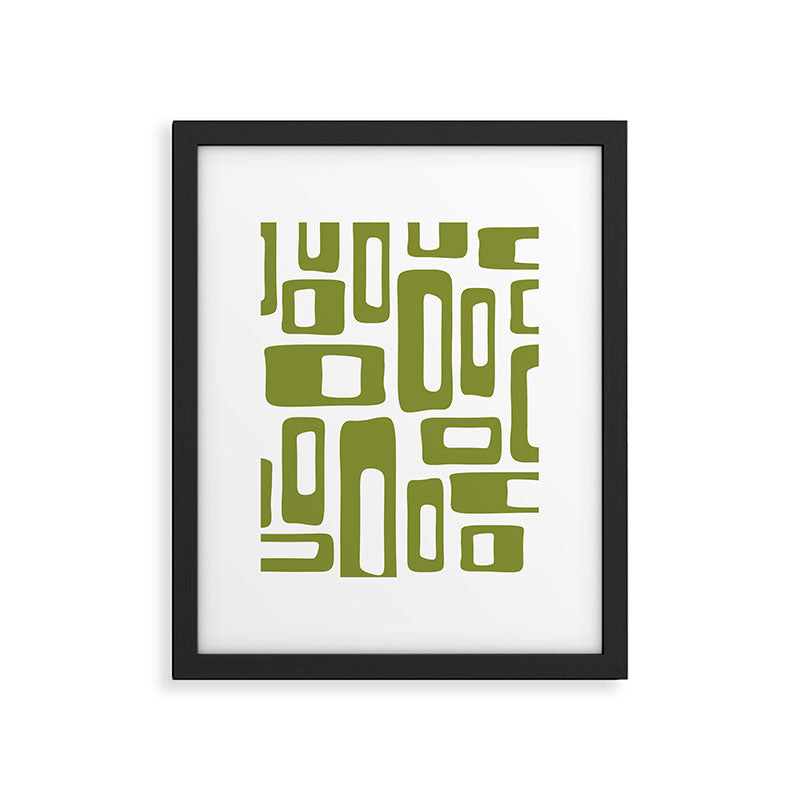 Retro Mid Century Modern Abstract Pattern 336 Olive Green Framed Art Print Gallery Image 6