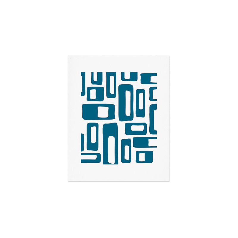 Retro Mid Century Modern Abstract Pattern 336 Peacock Blue Art Print Gallery Image 1
