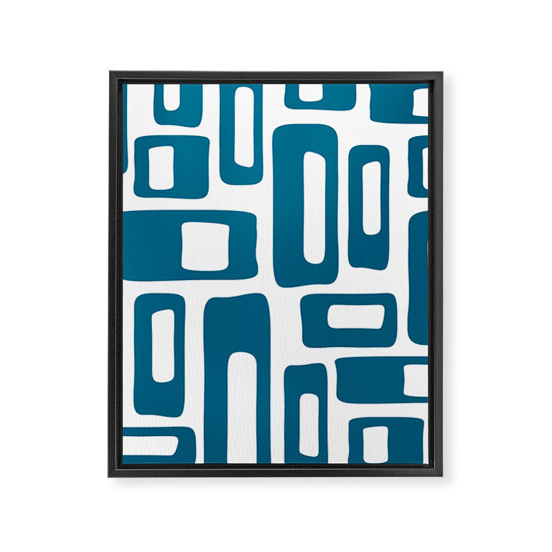 Retro Mid Century Modern Abstract Pattern 336 Peacock Blue Framed Canvas Print Gallery Image 8
