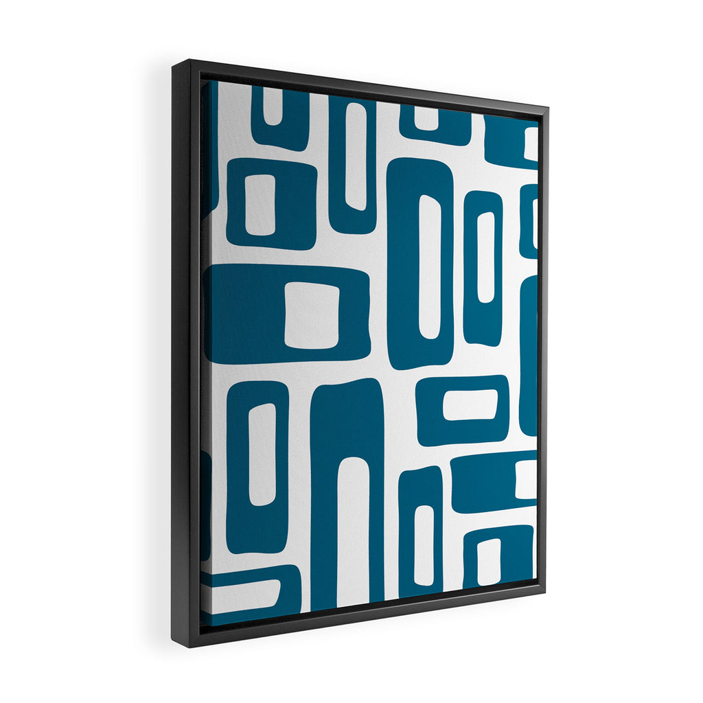 Retro Mid Century Modern Abstract Pattern 336 Peacock Blue Framed Canvas Print Gallery Image 2
