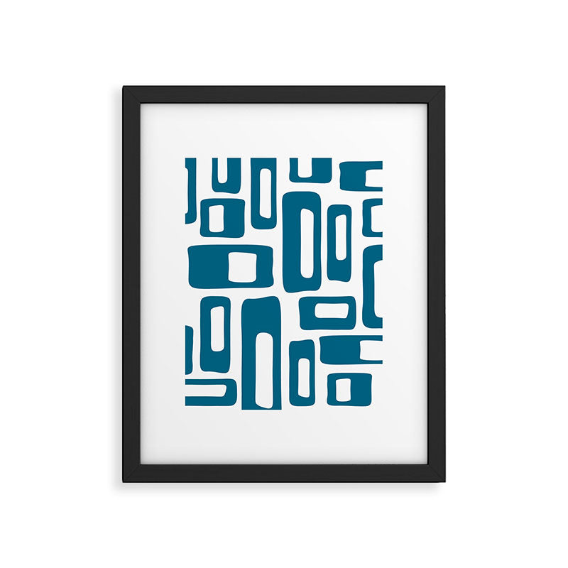 Retro Mid Century Modern Abstract Pattern 336 Peacock Blue Framed Art Print Gallery Image 6