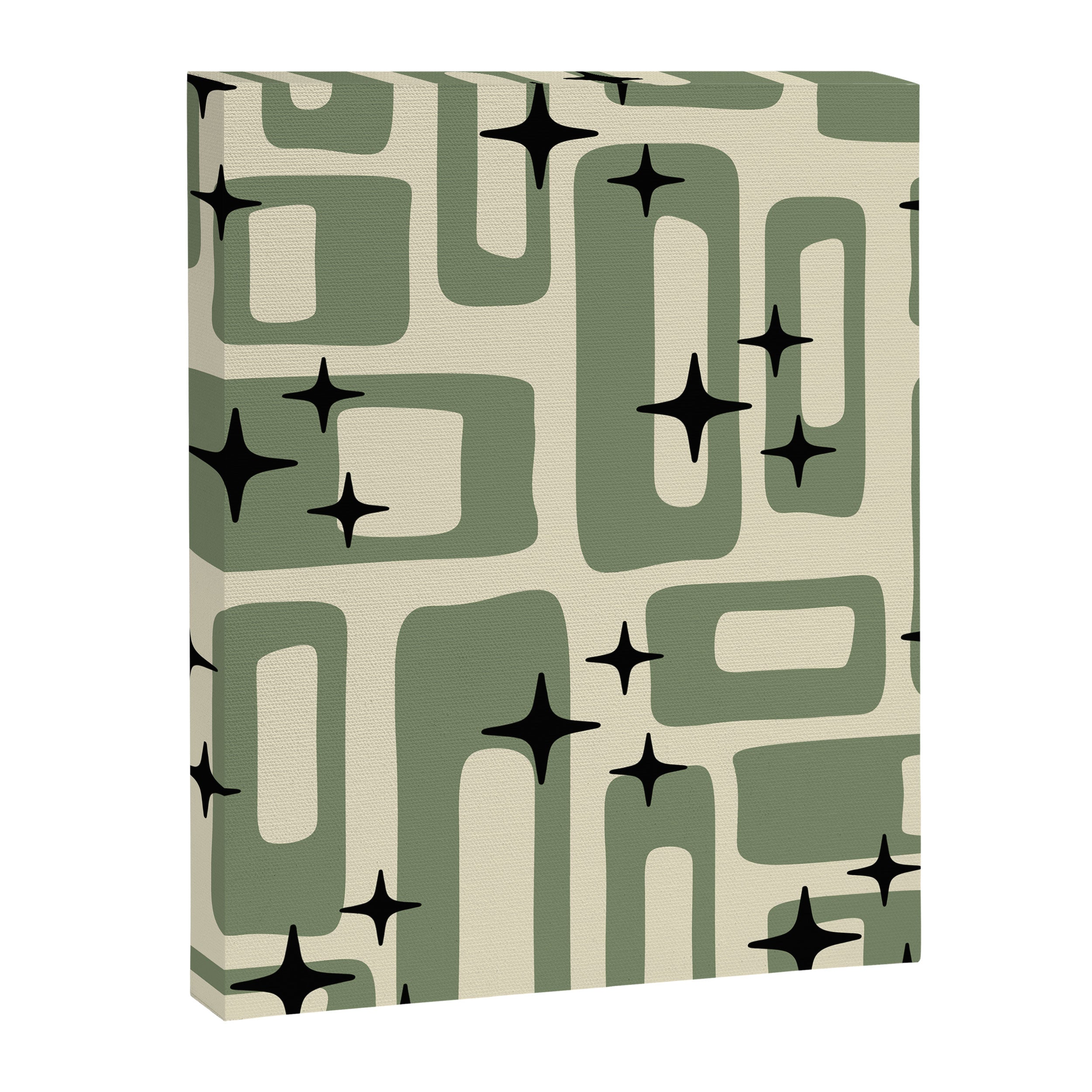 Retro Mid Century Modern Abstract Pattern 352 Black Sage Green and Beige Canvas Print Gallery Image 8