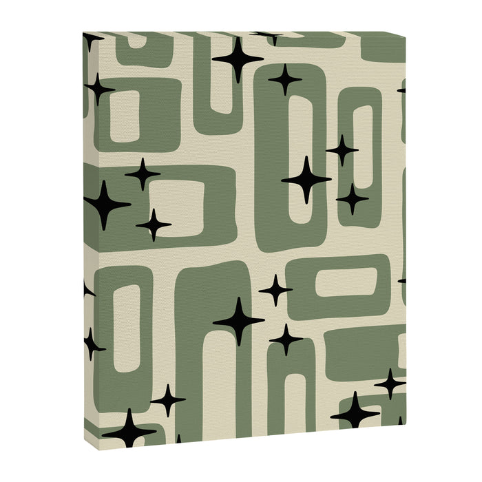 Retro Mid Century Modern Abstract Pattern 352 Black Sage Green and Beige Canvas Print Gallery Image 1