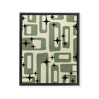 Retro Mid Century Modern Abstract Pattern 352 Black Sage Green and Beige Framed Canvas Print Gallery Image 8