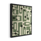 Retro Mid Century Modern Abstract Pattern 352 Black Sage Green and Beige Framed Canvas Print Gallery Image 2