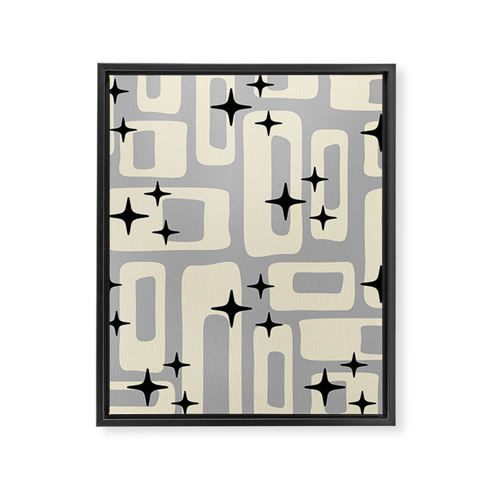 Retro Mid Century Modern Abstract Pattern 576 Gray Black Framed Canvas Print Gallery Image 1