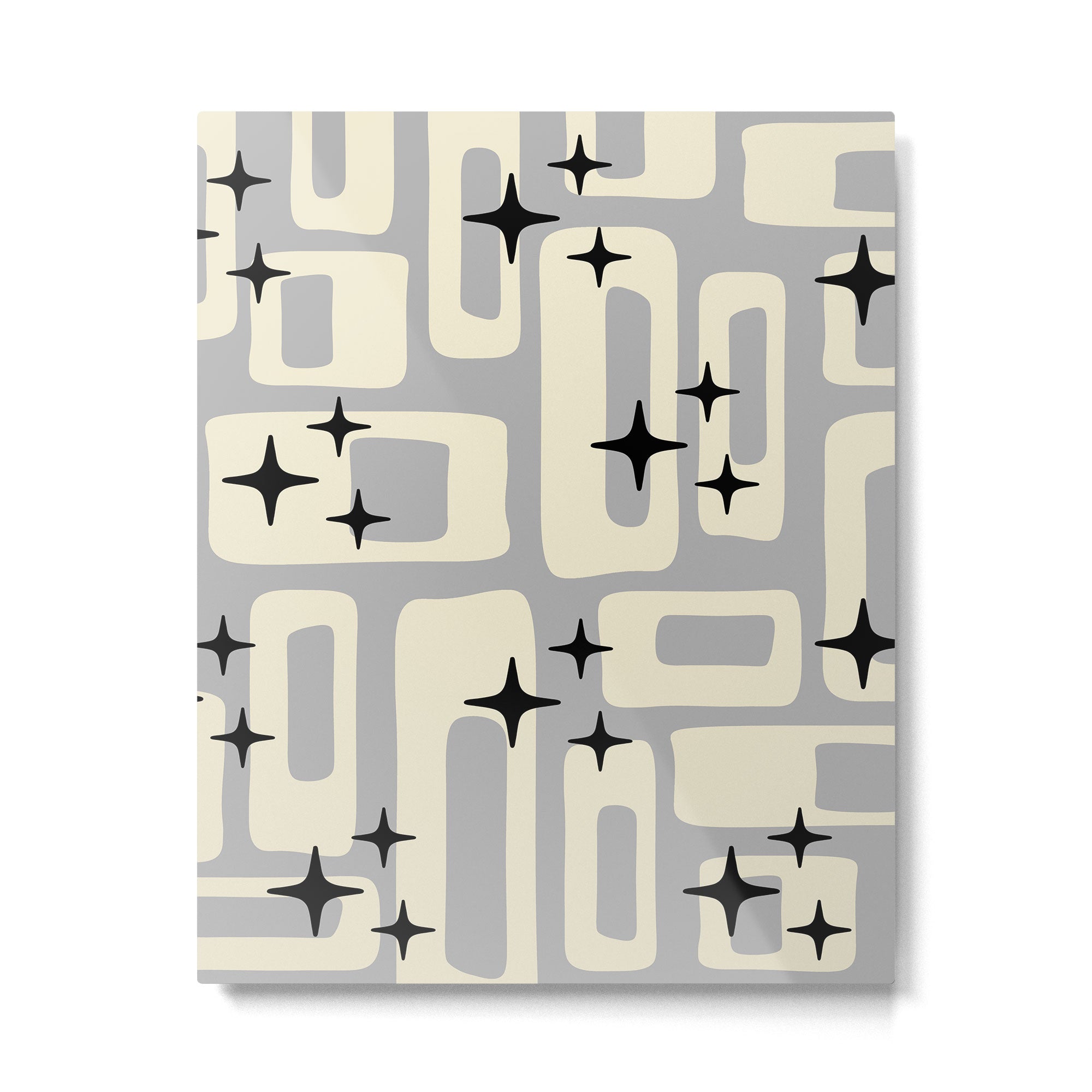 Retro Mid Century Modern Abstract Pattern 576 Gray Black Metal Print Gallery Image 6